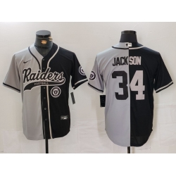 Men Las Vegas Raiders 34 Bo Jackson Grey Black Split Cool Base Stitched Baseball Jersey 2