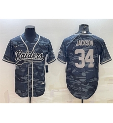 Men Las Vegas Raiders 34 Bo Jackson Grey Camo With Patch Cool Base Stitched Baseball Jersey