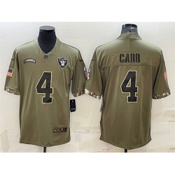 Men Las Vegas Raiders 4 Derek Carr Olive 2022 Salute To Service Limited Stitched Jersey