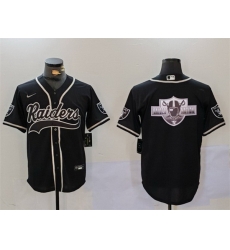 Men Las Vegas Raiders Black Team Big Logo With Patch Cool Base Stitched Baseball Jersey 1