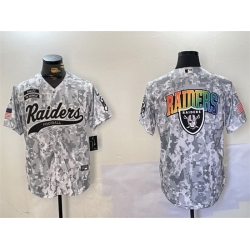 Men Las Vegas Raiders Team Big Logo 2024 Arctic Camo Salute To Service Stitched Baseball Jersey