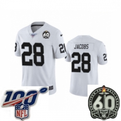 Men Oakland Raiders #28 Josh Jacobs White 60th Anniversary Vapor Untouchable Limited Player 100th Season Football Jersey