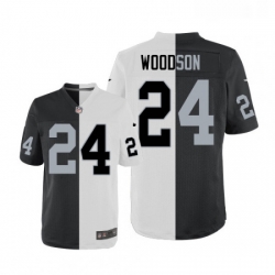 Mens Nike Oakland Raiders 24 Charles Woodson Elite BlackWhite Split Fashion NFL Jersey