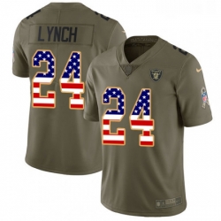 Mens Nike Oakland Raiders 24 Marshawn Lynch Limited OliveUSA Flag 2017 Salute to Service NFL Jersey