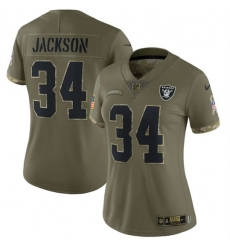 Women Las Vegas Raiders 34 Bo Jackson Olive 2022 Salute To Service Limited Stitched Jersey