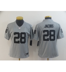 Women Nike Raiders 28 Josh Jacobs Silver Inverted Legend Limited Jersey