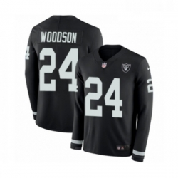 Youth Nike Oakland Raiders 24 Charles Woodson Limited Black Therma Long Sleeve NFL Jersey