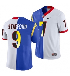 Men Los Angeles Rams X Georgia Bulldogs 9 Matthew Stafford White Royal Split Stitched Jerse