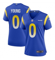 Women Los Angeles Rams 0 Byron Young Blue Stitched Game Jersey  Run Small