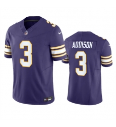 Men Minnesota Vikings 3 Jordan Addison Purple 2023 F U S E  Vapor Untouchable Limited Stitched Jersey