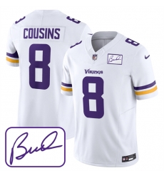 Men Minnesota Vikings 8 Kirk Cousins White 2023 F U S E Bud Grant Patch Limited Stitched Jersey