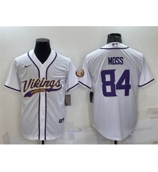 Men Minnesota Vikings 84 Randy Moss White With Patch Cool Base Stitched Baseball Jersey