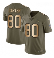 Mens Nike Minnesota Vikings 80 Cris Carter Limited OliveGold 2017 Salute to Service NFL Jersey