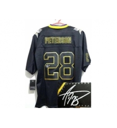 Nike Minnesota Vikings 28 Adrian Peterson Black Elite Light Out Signed NFL Jersey