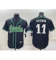 Men Philadelphia Eagles 11 A  J  Brown Black Cool Base Stitched Baseball Jersey