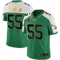 Men Philadelphia Eagles  55 Brandon Graham Kelly Green Alternate Gold With 4 Star C Patch Stitched Football Jersey