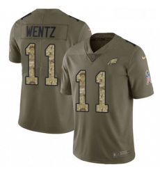 Mens Nike Philadelphia Eagles 11 Carson Wentz Limited OliveCamo 2017 Salute to Service NFL Jersey