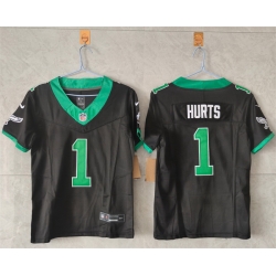 Women Philadelphia Eagles 1 Jalen Hurts Black F U S E  Throwback Vapor Untouchable Limited Stitched Football Jersey 