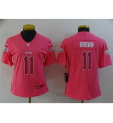 Women Philadelphia Eagles 11 A  J  Brown Pink Stitched Football Jersey