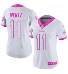 Womens Nike Philadelphia Eagles 11 Carson Wentz Limited WhitePink Rush Fashion NFL Jersey