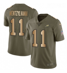 Youth Nike Philadelphia Eagles 11 Carson Wentz Limited OliveGold 2017 Salute to Service Wentzylvania NFL Jersey