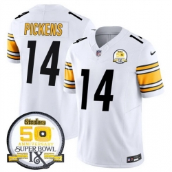 Men Pittsburgh Steelers 14 George Pickens White 2024 F U S E 50th Anniversary Of Super Bowl IX Alternate Vapor Untouchable Limited Stitched Jersey