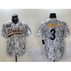 Men Pittsburgh Steelers 3 Russell Wilson 2024 Arctic Camo Salute To Service Stitched Baseball Jersey 1