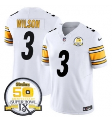 Men Pittsburgh Steelers 3 Russell Wilson White 2024 F U S E 50th Anniversary Of Super Bowl IX Alternate Vapor Untouchable Limited Stitched Jersey