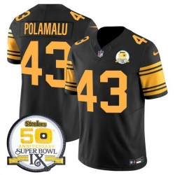 Men Pittsburgh Steelers 43 Troy Polamalu Black 2024 F U S E 50th Anniversary Of Super Bowl IX Color Rush Limited Stitched Jersey