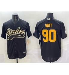Men Pittsburgh Steelers 90 T J  Watt Black Cool Base Stitched Baseball Jersey Men Pittsburgh Steelers 90 T J  Watt Black Cool Base Stitched Baseball Jersey