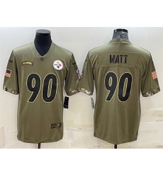 Men Pittsburgh Steelers 90 T  J  Watt Olive 2022 Salute To Service Limited Stitched Jersey