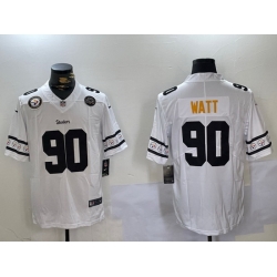 Men Pittsburgh Steelers 90 T J Watt White 2019 Team Logo Cool Edition Stitched Jersey 2