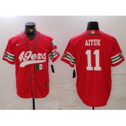 Men San Francisco 49ers 11 Brandon Aiyuk Red With Patch Cool Base Stitched Baseball Jersey 1