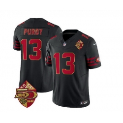 Men San Francisco 49ers 13 Brock Purdy Black 2023 F U S E  50th Patch Throwback Stitched Football Jersey