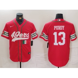 Men San Francisco 49ers 13 Brock Purdy Red With Patch Cool Base Stitched Baseball Jersey 2