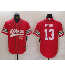 Men San Francisco 49ers 13 Brock Purdy Red With Patch Cool Base Stitched Baseball Jersey 5