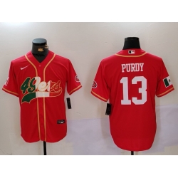 Men San Francisco 49ers 13 Brock Purdy Red With Patch Cool Base Stitched Baseball Jersey 5