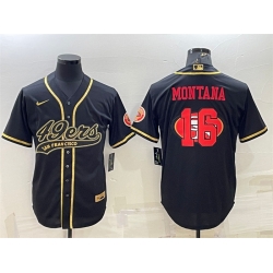 Men San Francisco 49ers 16 Joe Montana Black Gold Team Big Logo With Patch Cool Base Stitched Baseball Jersey