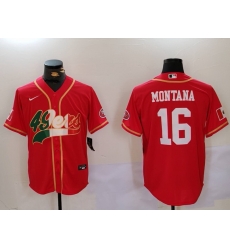 Men San Francisco 49ers 16 Joe Montana Red With Patch Cool Base Stitched Baseball Jersey 8