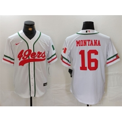 Men San Francisco 49ers 16 Joe Montana White With Patch Cool Base Stitched Baseball Jersey