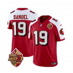 Men San Francisco 49ers 19 Deebo Samuel Red White 2023 F U S E  50th Patch Throwback Stitched Football Jersey