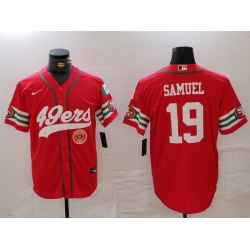 Men San Francisco 49ers 19 Deebo Samuel Red With Patch Cool Base Stitched Baseball Jersey 3