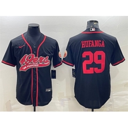 Men San Francisco 49ers 29 Talanoa Hufanga Black With Patch Cool Base Stitched Baseball Jersey