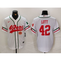 Men San Francisco 49ers 42 Ronnie Lott White With Patch Cool Base Stitched Baseball Jersey 2