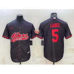 Men San Francisco 49ers 5 Trey Lance Black With Patch Cool Base Stitched Baseball Jersey