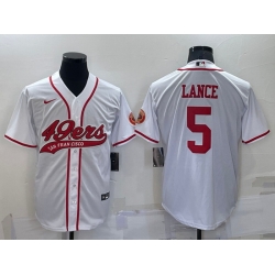 Men San Francisco 49ers 5 Trey Lance White Cool Base Stitched Baseball Jersey