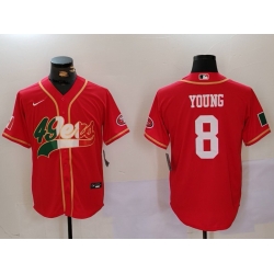 Men San Francisco 49ers 8 Steve Young Red With Patch Cool Base Stitched Baseball Jersey