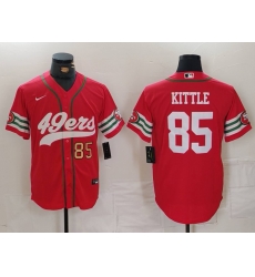 Men San Francisco 49ers 85 George Kittle Red With Patch Cool Base Stitched Baseball Jersey 3