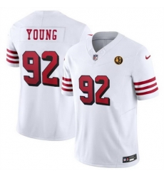 Men San Francisco 49ers 92 Chase Young New White 2023 F U S E  With John Madden Patch Vapor Limited Stitched Football Jersey