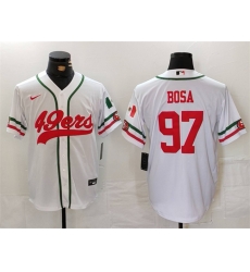 Men San Francisco 49ers 97 Nick Bosa White With Patch Cool Base Stitched Baseball Jersey